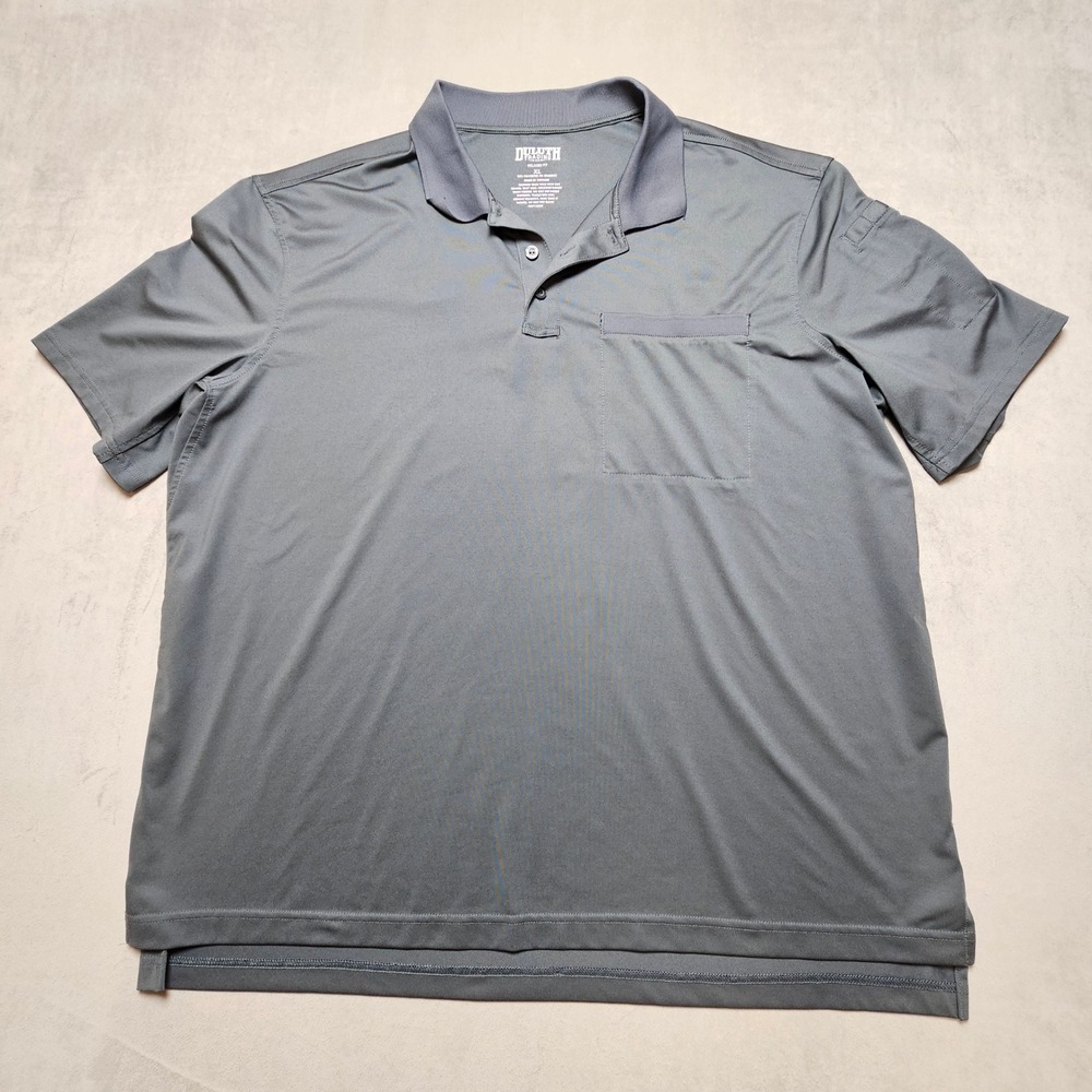 Duluth Trading Co Mens XL Relaxed Fit Polo Shirt Gray Short Sleeve Pocket Work